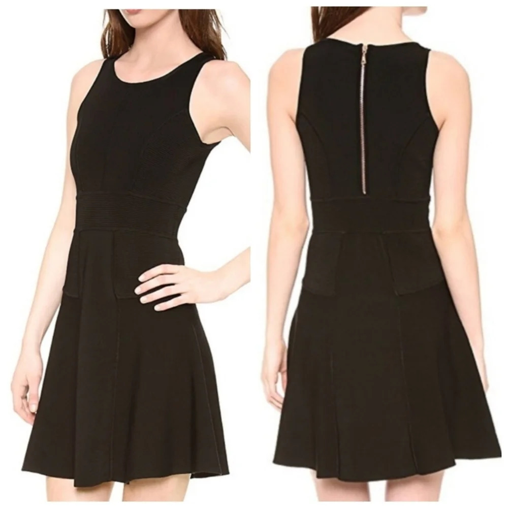 Milly sleeveless fit & flare stretchy ribbed dress black medium